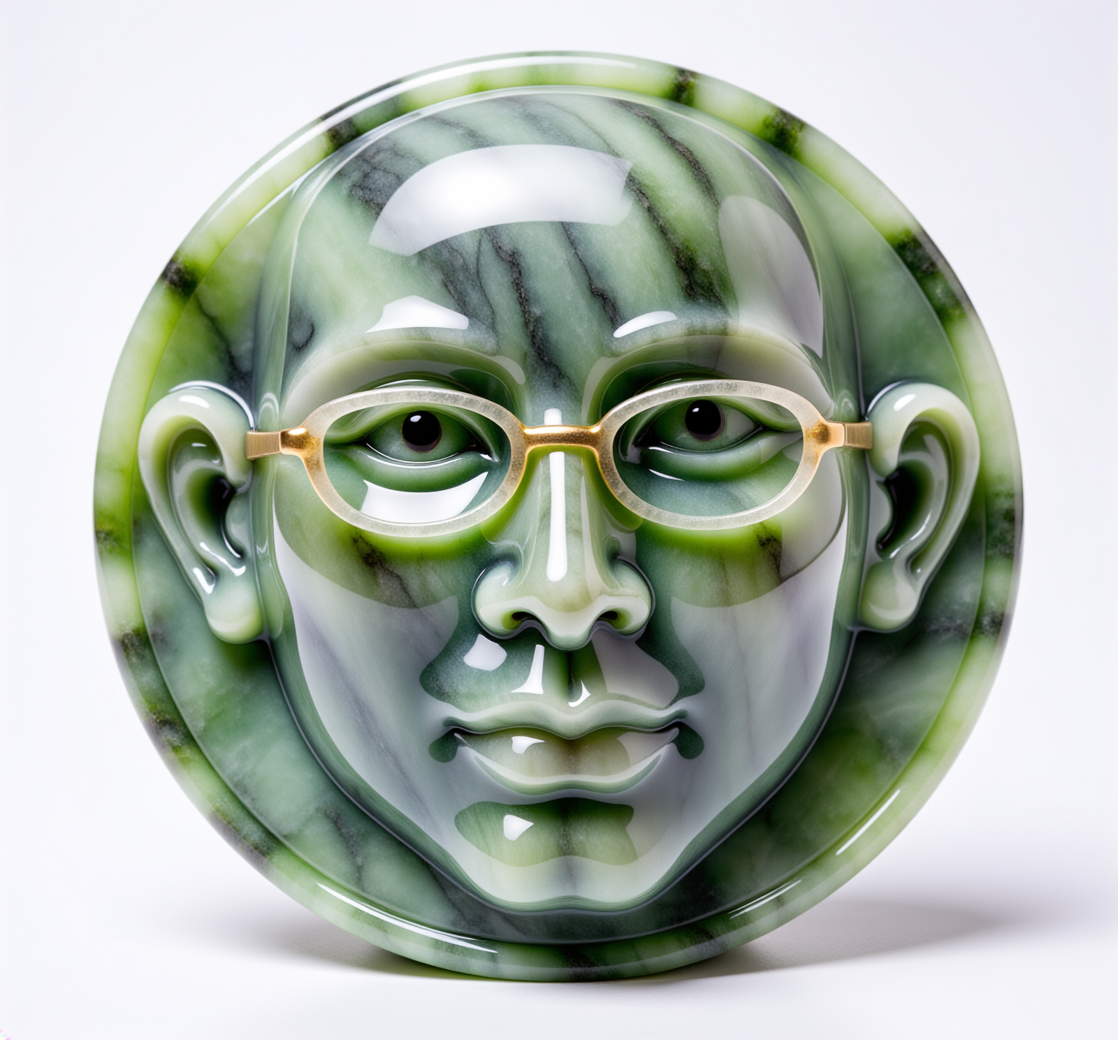 Firefly_cut and polished jade sculpture of THE FACE, with glasses, caustic light  634131